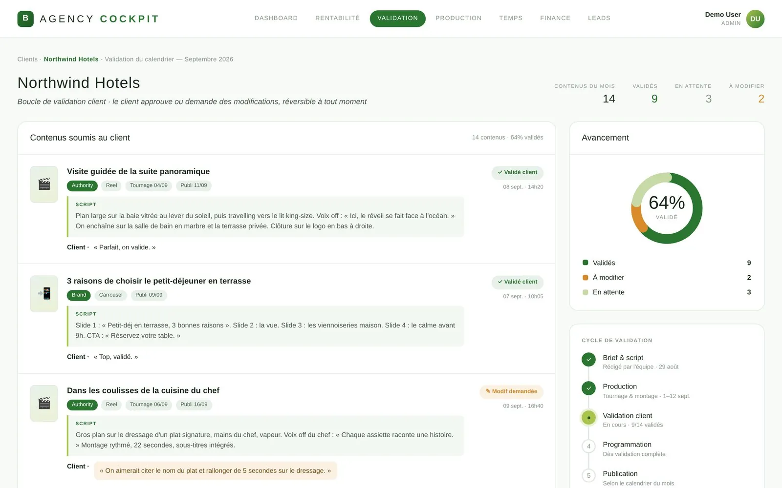 Agency profitability cockpit: Client approval