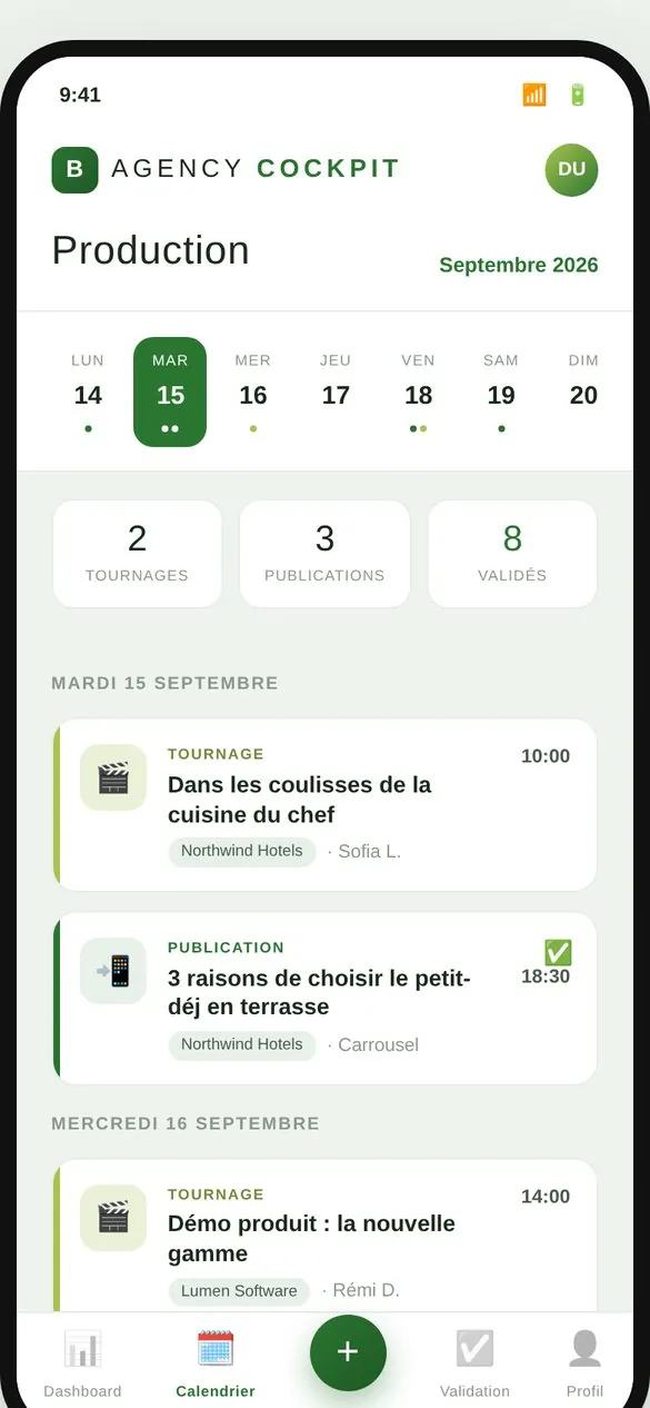 Agency profitability cockpit: Production calendar on a phone