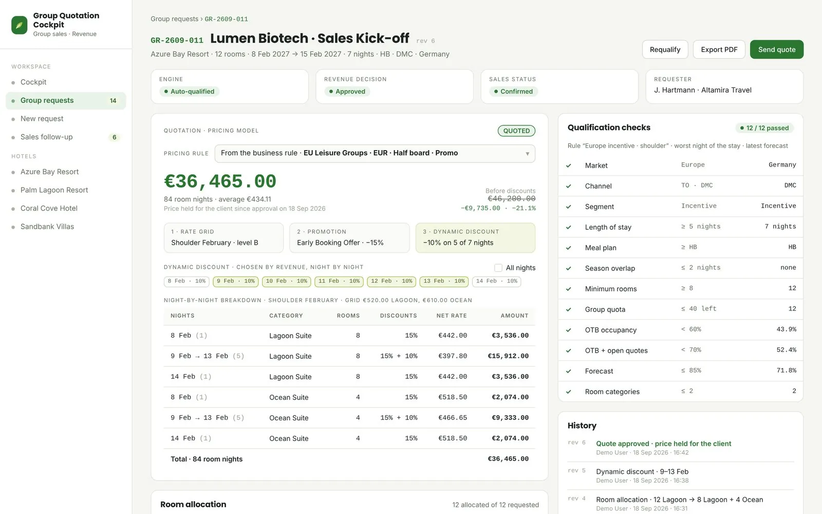 Group quotation engine: One request