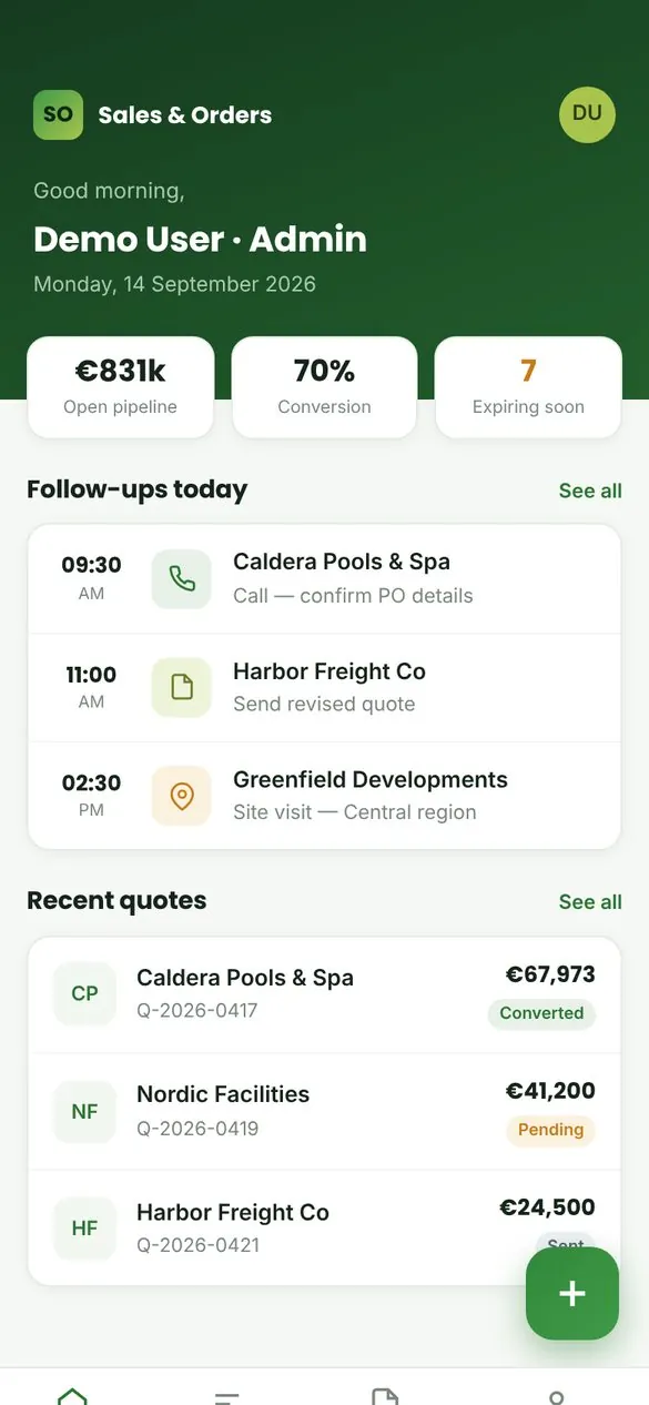 Sales and quotes platform: Field sales on a phone