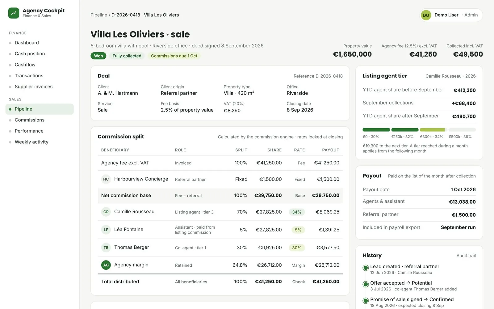 Real estate agency cockpit: A deal