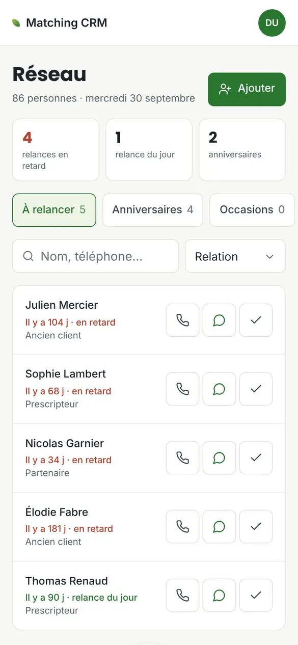 Buyer matching CRM: Network on a phone