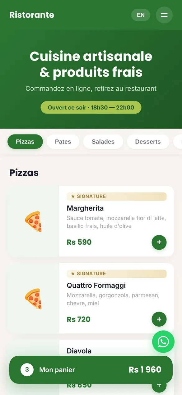 Restaurant orders and reservations: The customer's mobile menu